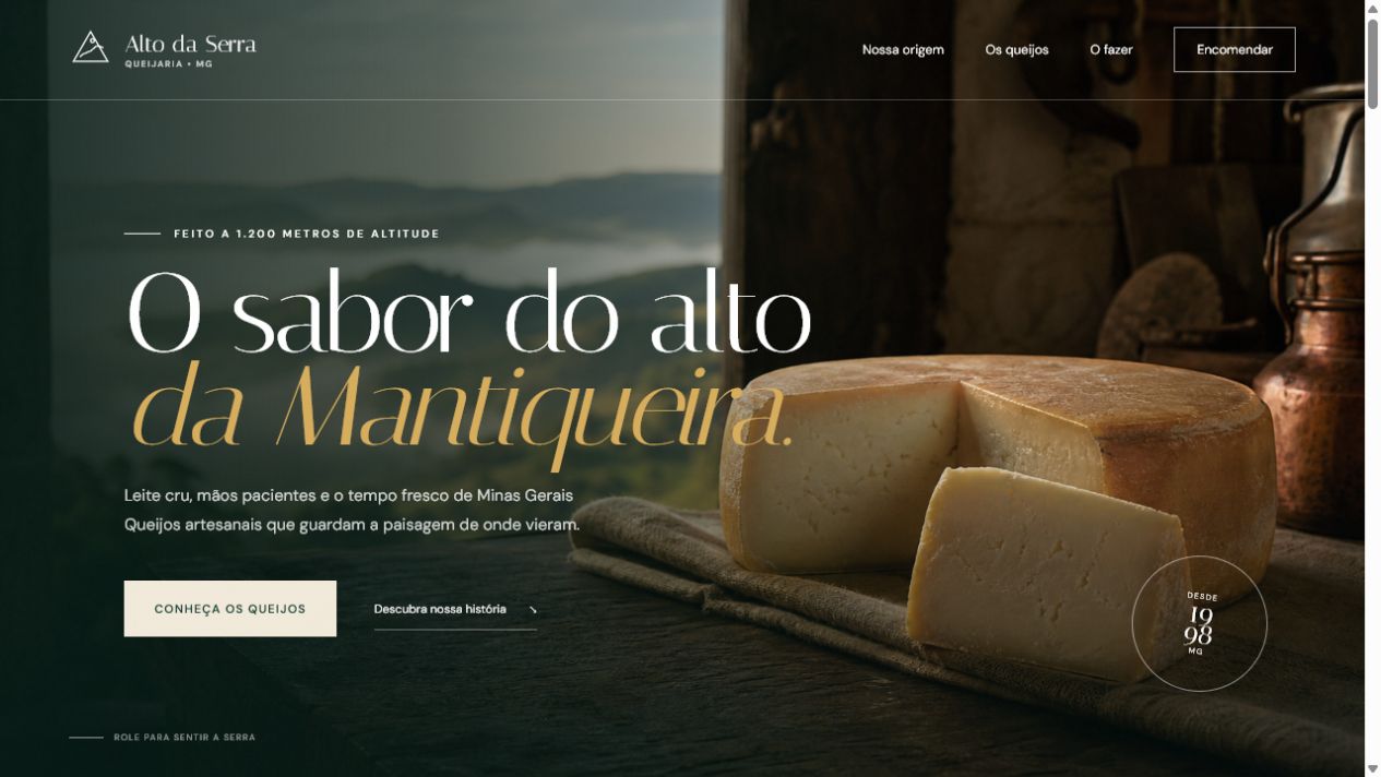 Página inicial real do site Queijaria Alto da Serra